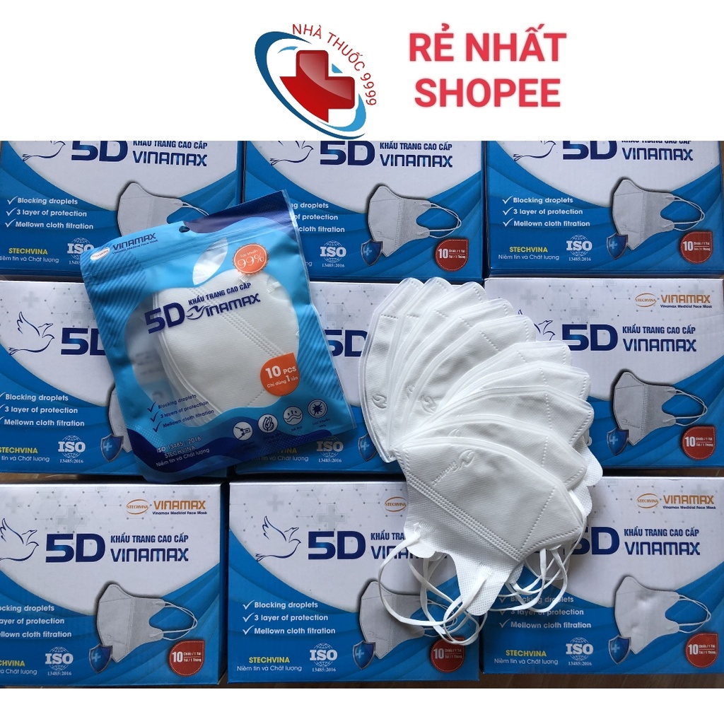 100 cái khẩu trang 5D Vinamax cao cấp, 100c khẩu trang 5D PT mask cao cấp chính hãng vải 4S