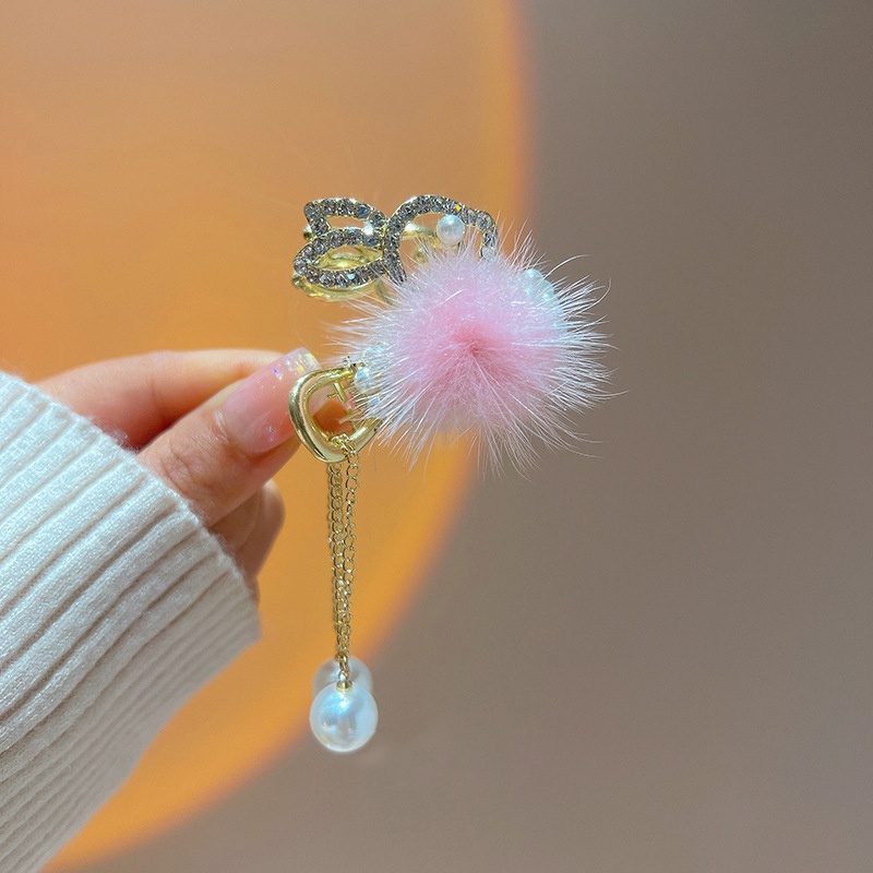 Kẹp Tóc Đính Lông Thỏ Tua Rua Cao Cố Định Tóc Đuôi Ngựa Chống Rối Mùa Thu Và Mùa Đông Mới