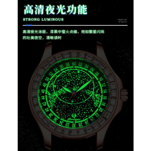 Đồng hồ nam POEDAGAR ngân hà,đồng hồ chính hãng dạ quang dây da cao cấp lõi thạch anh