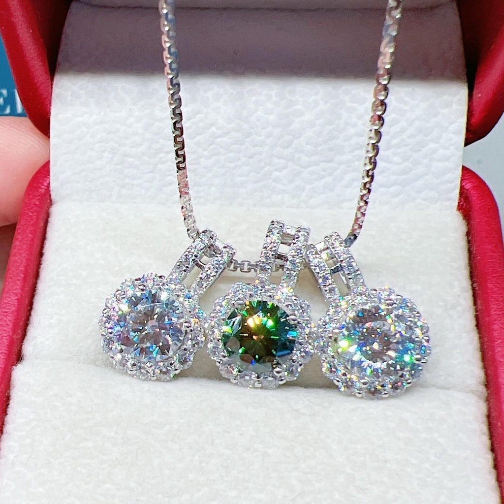 SET dây chuyền Bạc đính full đá Moissanite viên chủ 7mm PX032
