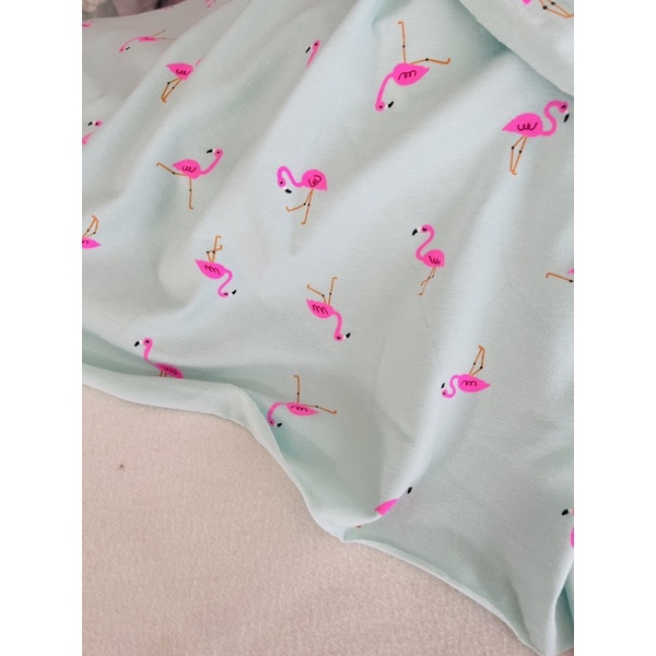 Vải thun cotton 4c hình hạc nền xanh mint