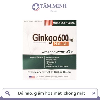 GINKGO 600MG NATURAL TĂNG LƯU THÔNG MÁU, NGỪA TAI BIẾN, CỤC MÁU ĐÔNG, GIẢM HOA MẮT CHÓNG MẶT, ĐAU ĐẦU, MẤT NGỦ