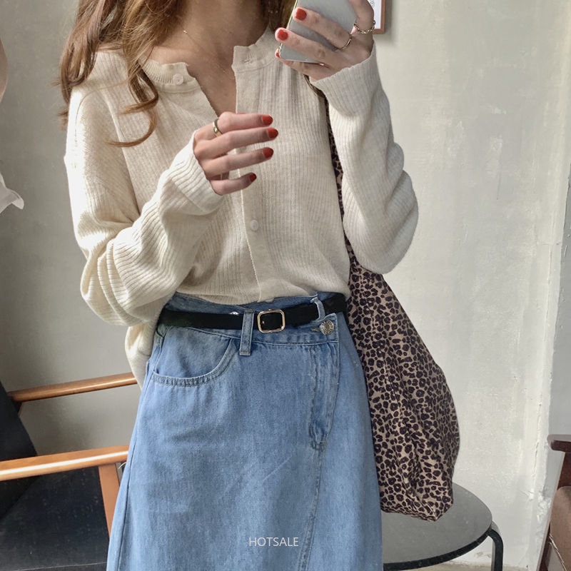 Áo Khoác Cardigan Dệt Kim Tay Dài Phong Cách Thời Trang Hàn Quốc