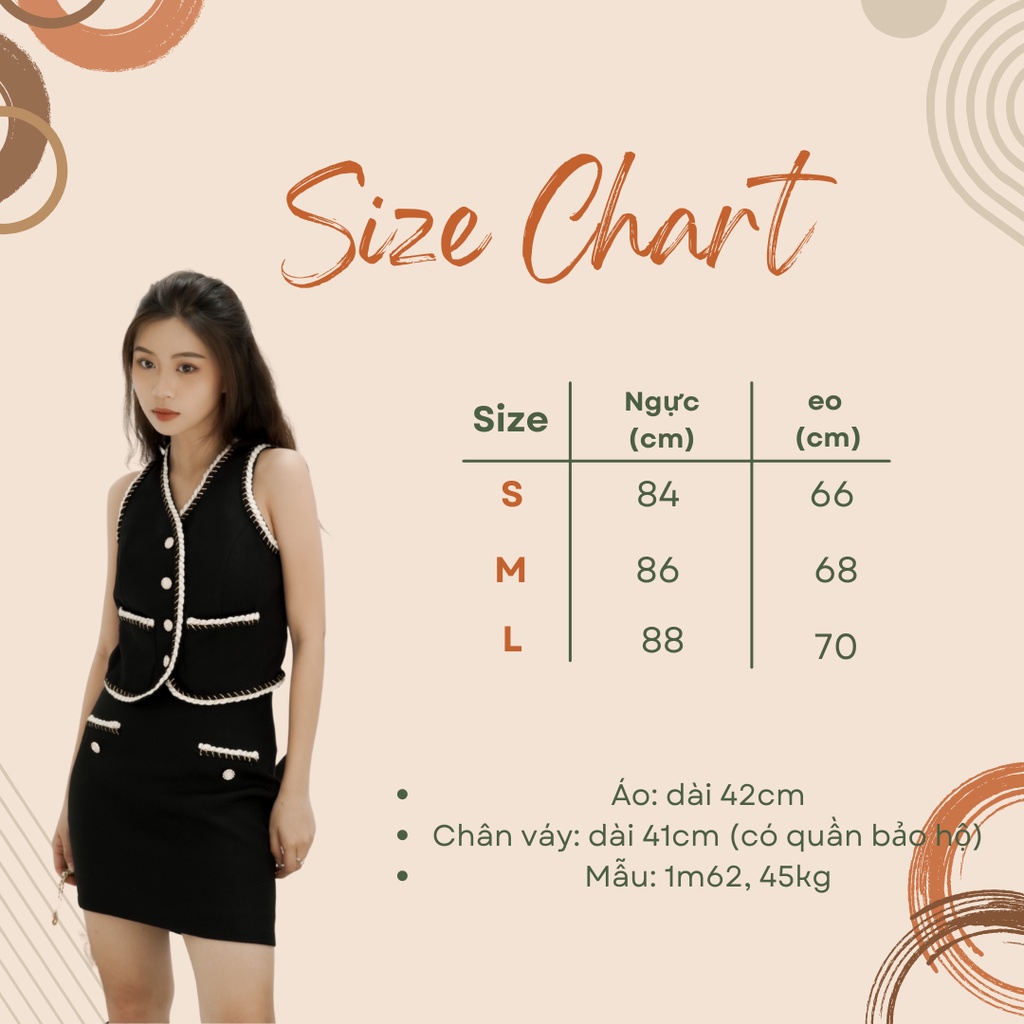 Set áo gile chân váy chất tweed