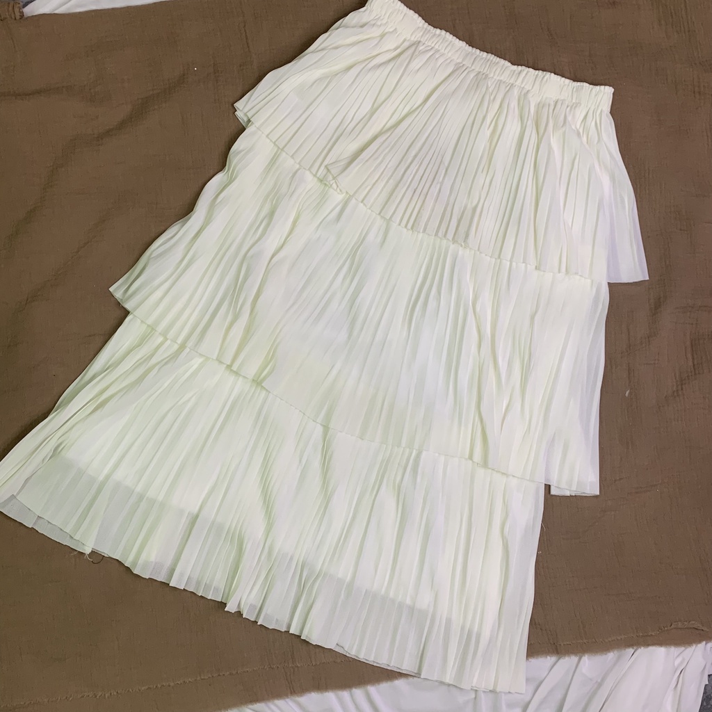 Chân Váy Xếp Li Xếp Tầng Dáng Dài Cạp Cao Phong Cách Hàn Quốc