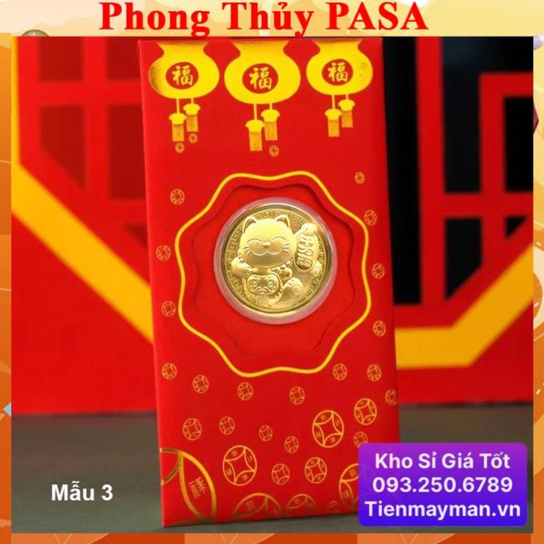 Bao lì xì con Mèo mạ vàng , Bao lì xì Thần Tài quà tặng phong thủy, may mắn, tài lộc tết Quý Mão 2023