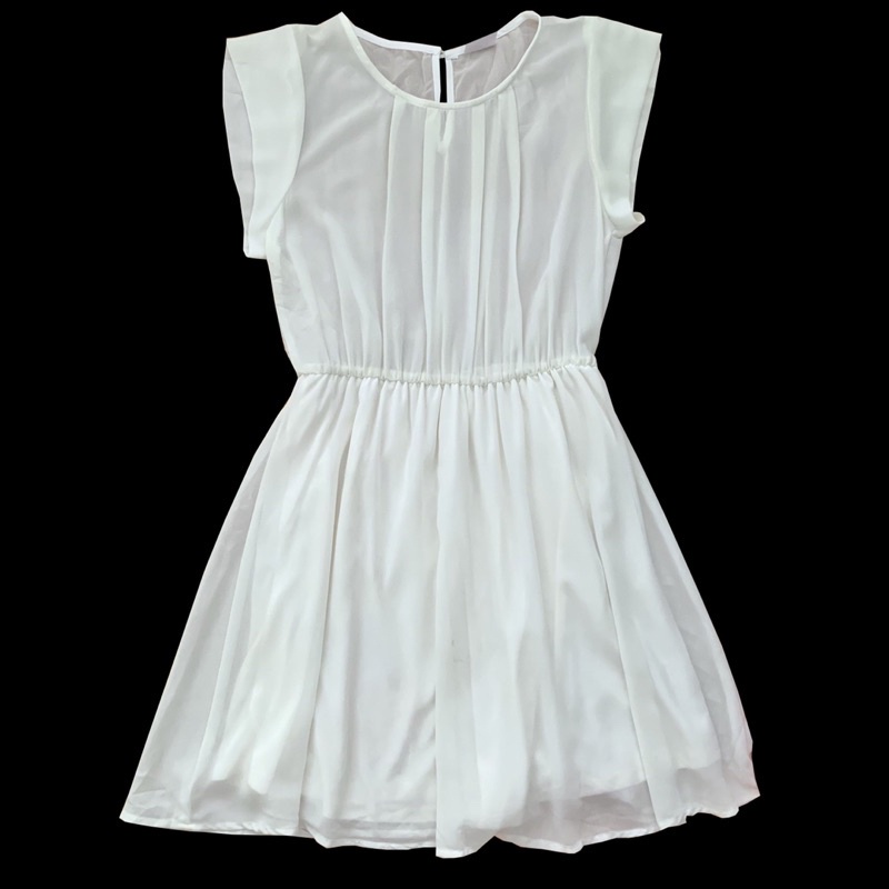 Đầm Xoè Voan Chiffon Tay Ngắn Eo Chun Xếp Ly Ngực Có Lớp Lót SWEET RAIN Hàng Xuất Dư Xịn Cao Cấp Chất Mịn Mát Trắng Trơn