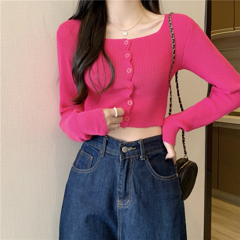 Áo Thun Lửng Tay Dài Màu Sắc Đơn Giản Phong Cách Hàn Quốc Dành Cho Nữ