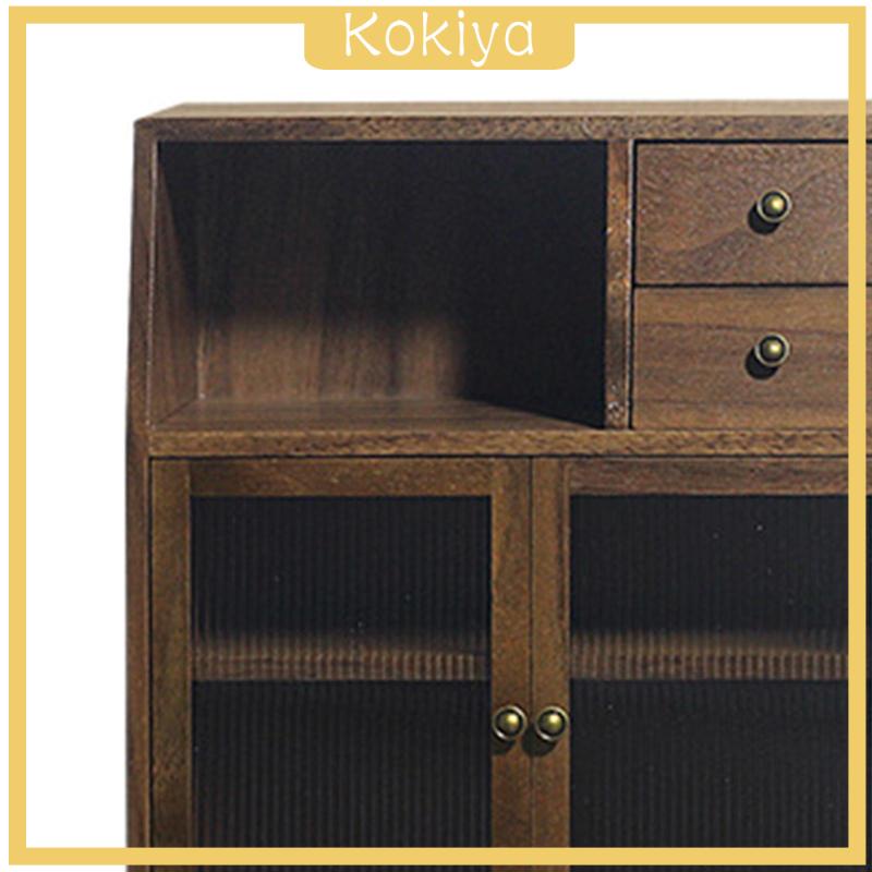 Mô Hình Tủ Chén Mini Bằng Gỗ Óc Chó Tỉ Lệ 1: 12 Dùng Trang Trí Phòng Khách