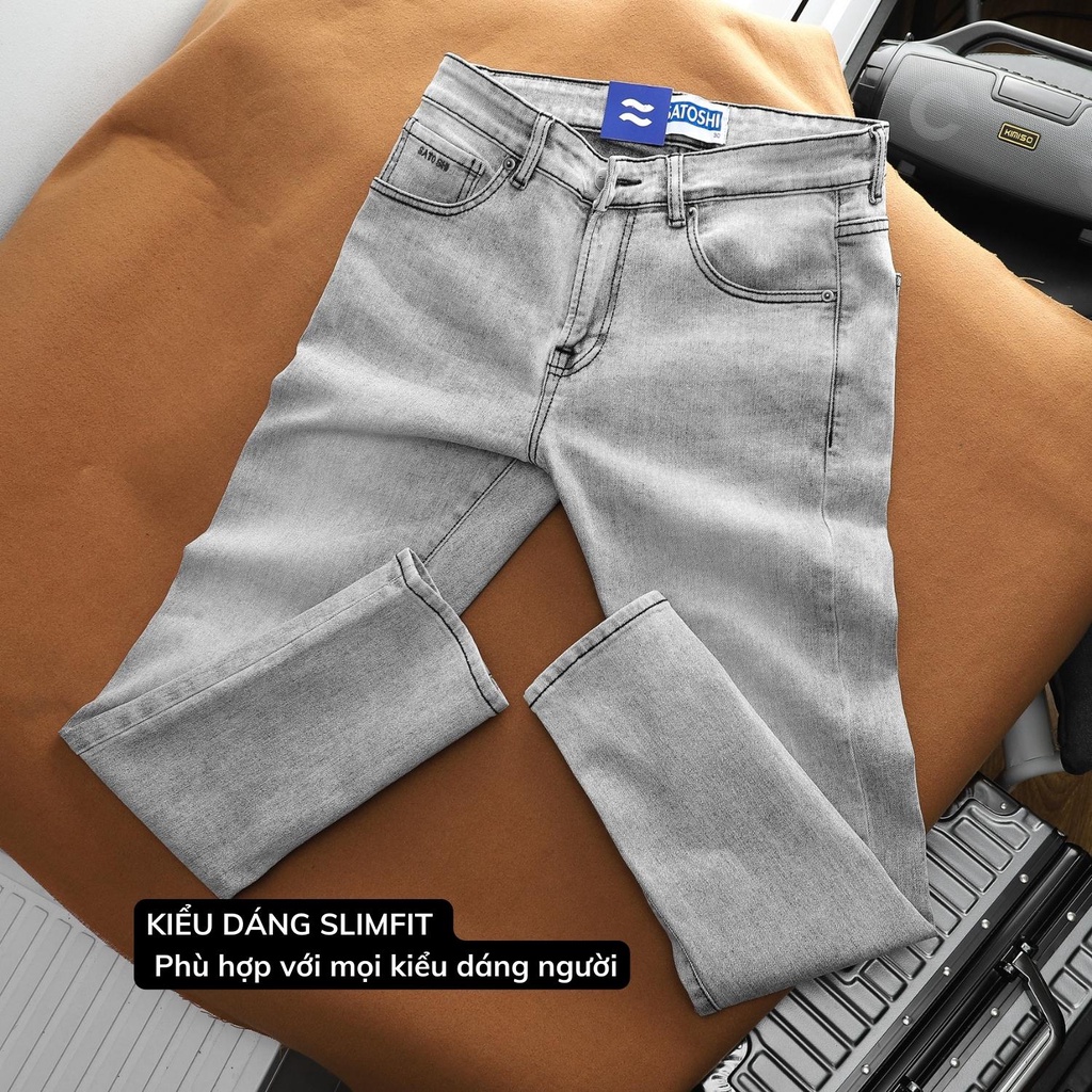 Quần jean nam Satoshi SAQJ76 quần Jean nam xám wash basic Straight fit co giãn thoải mái