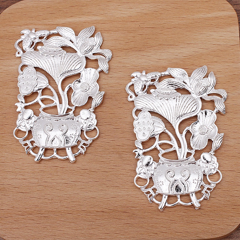 Phiến đúc họa tiết hoa sen 40*58mm nguyên liệu làm trâm làm trang sức cổ trang cosplay cổ phục có màu KC