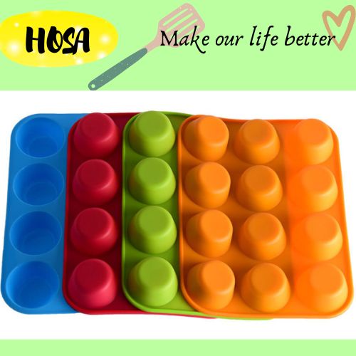 12 CUP ROUND, 12 Ô TRÒN KHUÔN SILICONE LÀM CUPCAKE, MUFFIN VÀ RAU CÂU CHỊU NHIỆT