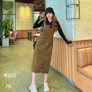 Yếm váy nữ dáng dài shopxinh váy yếm bò nữ dài thời trang hàn quốc màu nâu tây, quần yếm nữ màu nâu