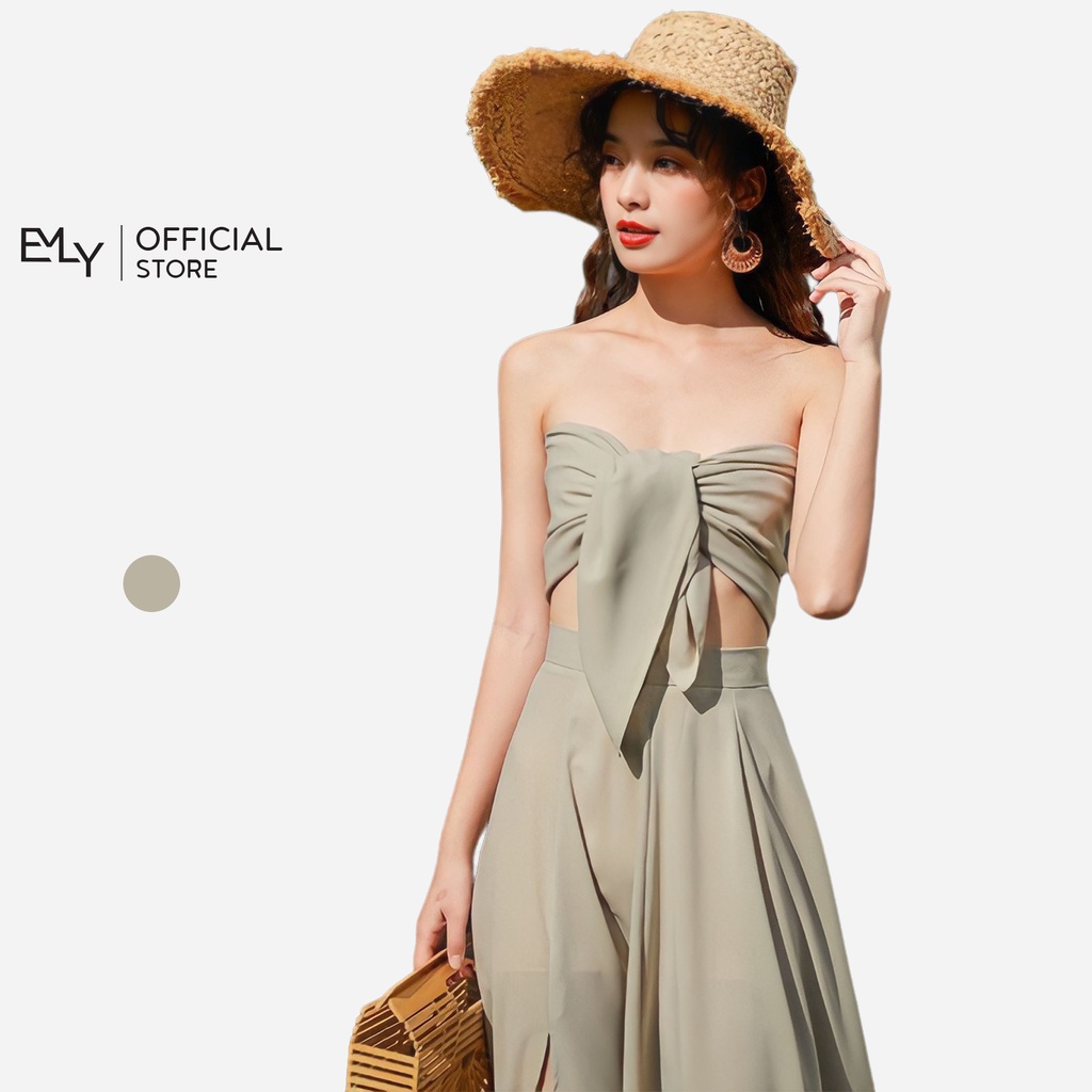 Đầm sét nữ cột ngực dáng dài xòe tôn dáng gợi cảm quyến rũ đi biển Emilyshop