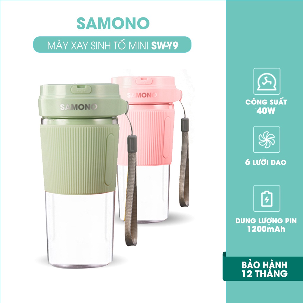 Máy xay sinh tố cầm tay Samono SW-Y9 dung tích 350ml thiết kế nhỏ gọn màu sắc trẻ trung pin bền bỉ 6 lưỡi dao