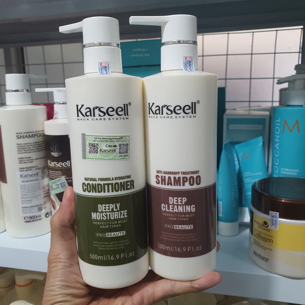 Dầu gội collagen karseell maca phục hồi tóc hư tổn khô sơ kiềm dầu sạch gàu, cặp gội xả chính hãng 500ml – 800ml