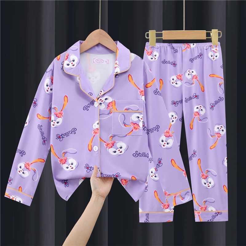 Set đồ ngủ tay dài in hình thỏ dễ thương phong cách Nhật Bản cho bé gái