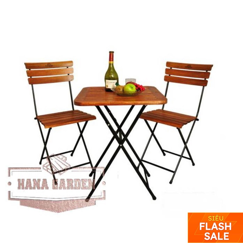 BỘ BÀN GHẾ CAFE, BÀN GHẾ NGOÀI TRỜI 🍄HOT SALE🍄 BÀN GHẾ GỖ XẾP FANSIPAN CHÂN SẮT TĨNH ĐIỆN GIÁ TỐT - 1 BÀN 2 GHẾ