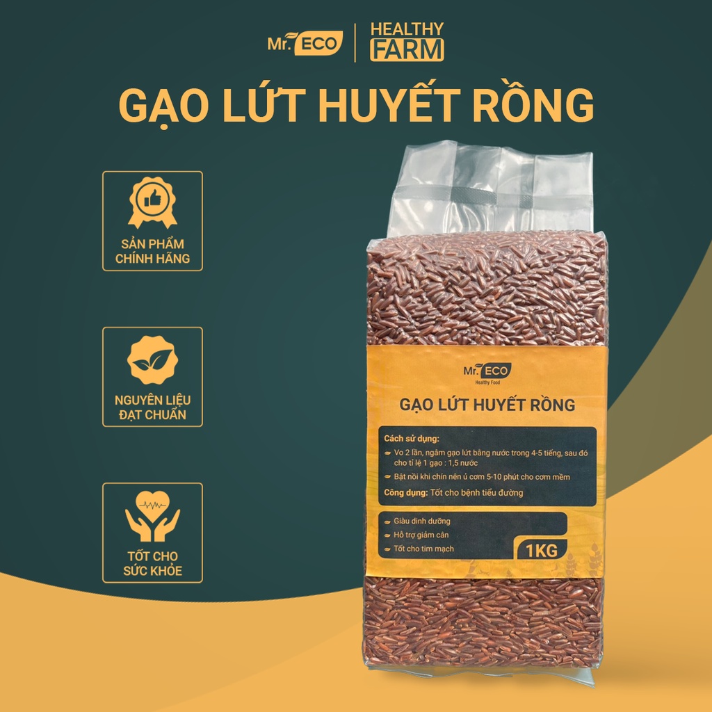 Gạo Lứt Huyết Rồng Hữu Cơ Mr.Eco Healthy Food Hỗ Trợ Giảm Cân, Tiểu Đường, Gạo Lứt Huyết Rồng Gói 1Kg
