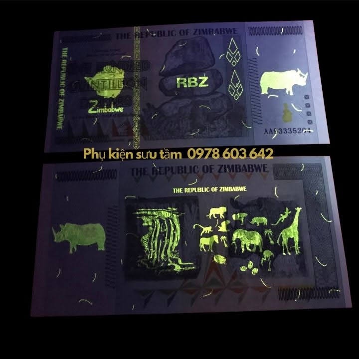Tờ Lưu Niệm 100 Tỷ Tỷ Zimbabwe Hình Tê Giác, kích thước: 16.5cmx7.5cm, màu trắng - SP005991