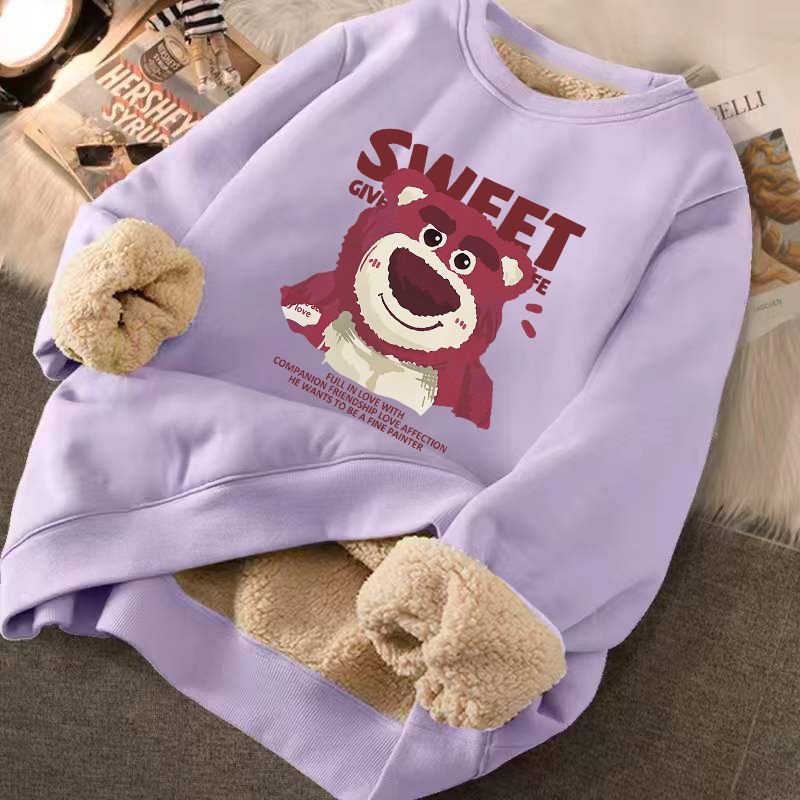 [Hàng Có Sẵn] Áo Sweater Lông Cừu Tay Dài Dáng Rộng Cổ Tròn In Hình Gấu Dâu Tây Phong Cách Hàn Quốc Mới | BigBuy360 - bigbuy360.vn