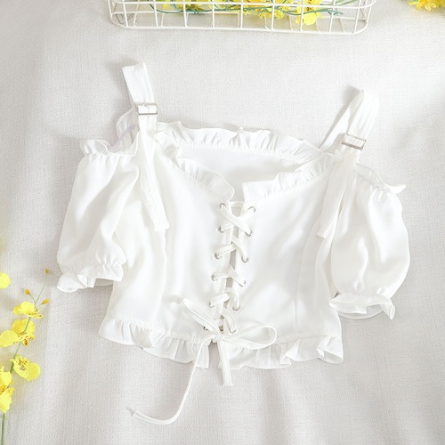 Áo kiểu croptop trễ vai kiểu dáng rút dây dự tiệc nữ tính