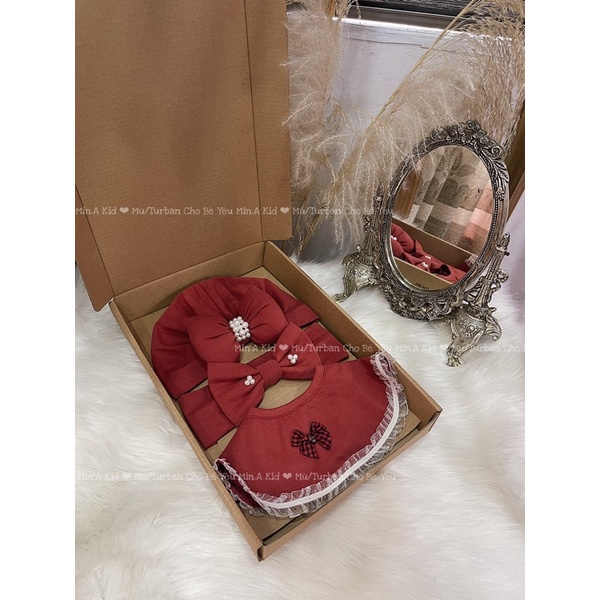 Mũ nơ phồng + turban nơ xoè + yếm thiết kế - Min.A Kid