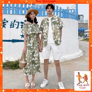 Đồ Đôi Nam Nữ, Áo Đôi Nam Nữ Đi biển đẹp, chụp hình cưới: Set áo váy sơ mi Hàn Quốc(có ảnh thật)