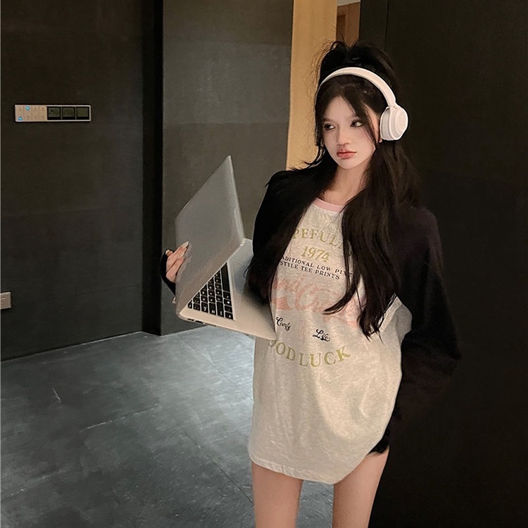 SUXI Áo Thun Tay Dài Dáng Rộng Màu Sắc Thời Trang Hàn Quốc Cho Nữ