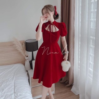 Đầm xòe cổ cột nơ siêu xinh