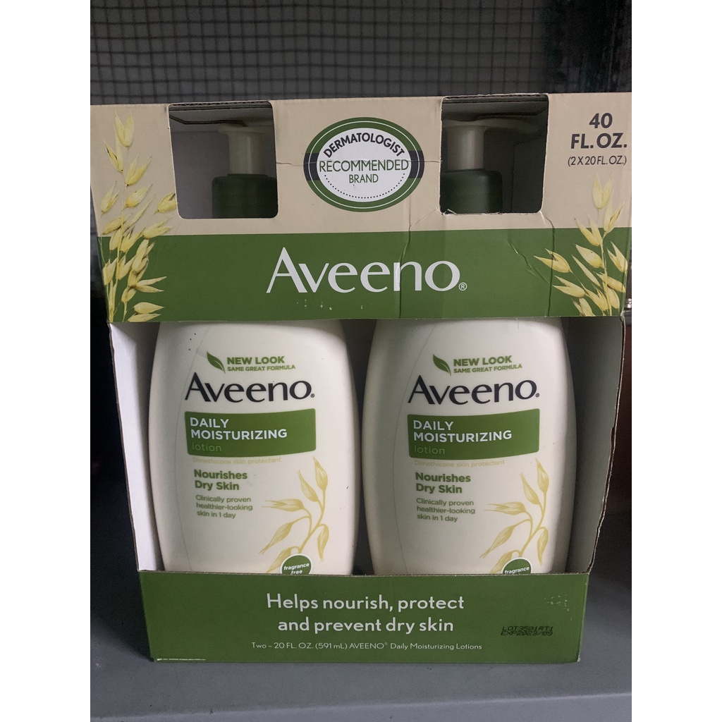 Set 2 Chai Sữa dưỡng thể Aveeno Daily Moisturizing Lotion Nourishes Dry Skin Fragrance Free 591ml x2 date 12.23