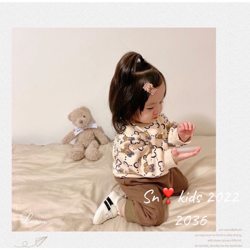 Áo Thu Đông Bé Trai,Bé Gái In Hoạ Tiết Gấu Size 8-20kg