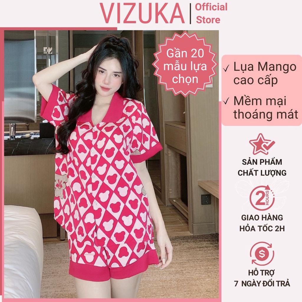 Đồ bộ pijama lụa đùi nữ mặc nhà chất liệu mango dễ thương VIZUKA