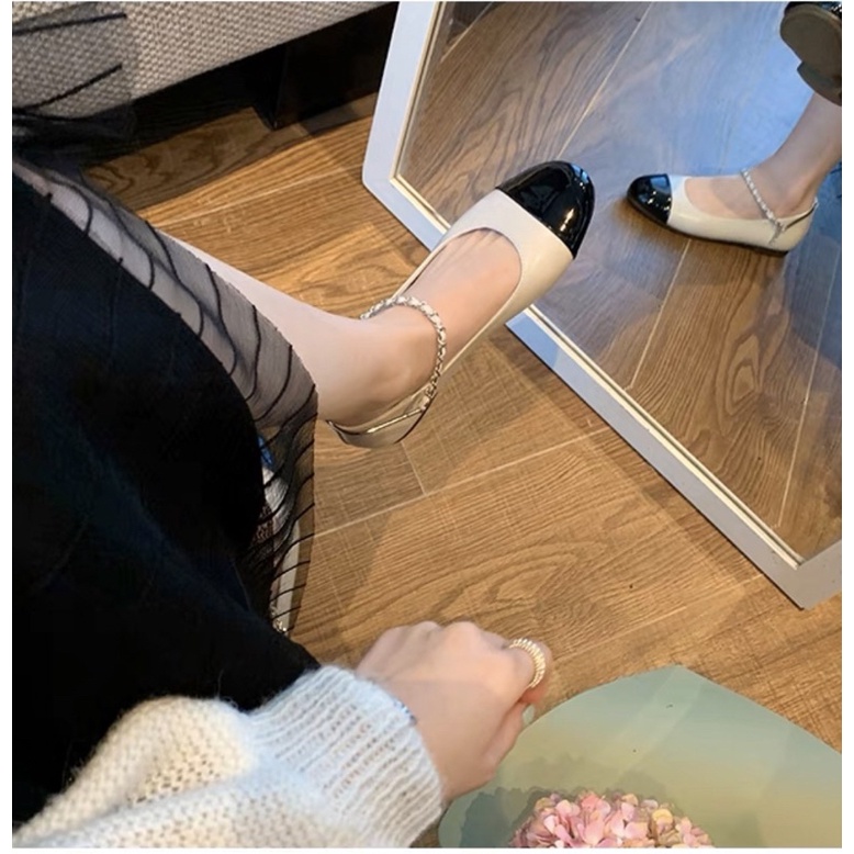 Giày búp bê Cha.nel dây xích NMINESTORE hàng FULLBOX LOGO