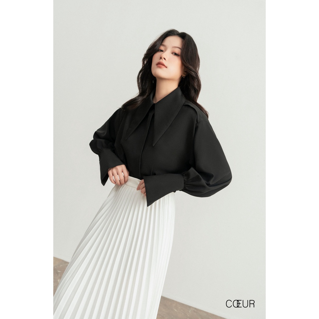 Áo sơ mi nữ dài tay lá cổ bản to chất liệu cotton cát mềm mịn ít nhăn COEUR