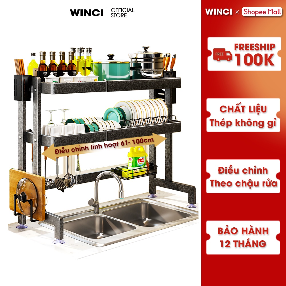 Kệ chén bát trên chậu rửa Winci A10, Kích thước điều chỉnh linh hoạt, Chất liệu thép không gỉ.