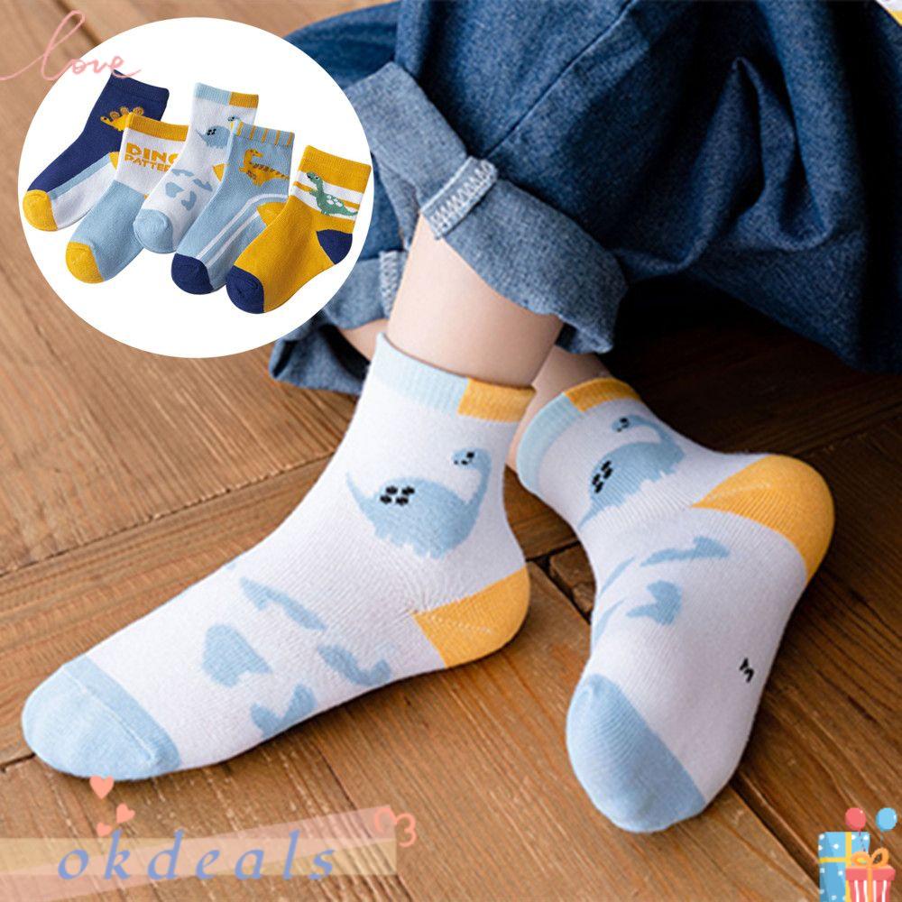 Bộ 5 Đôi Vớ Cotton Mềm Thoáng Khí In Hoạt Hình Dễ Thương Cho Bé