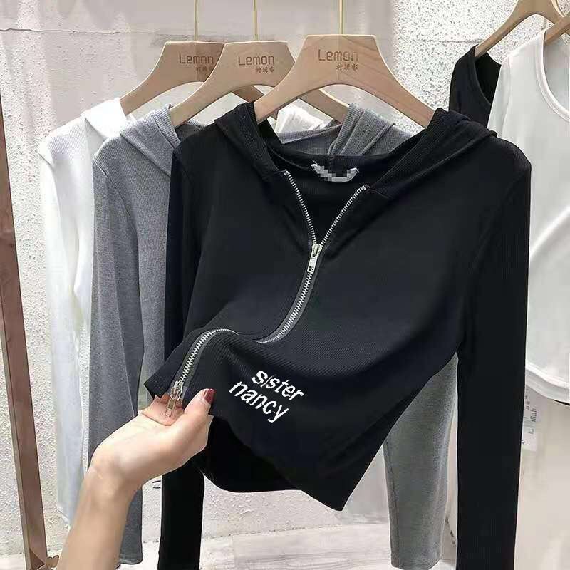 Áo Khoác Tay Dài Có Nón Khóa Kéo Thời Trang Mùa Thu Mới Cho Nữ