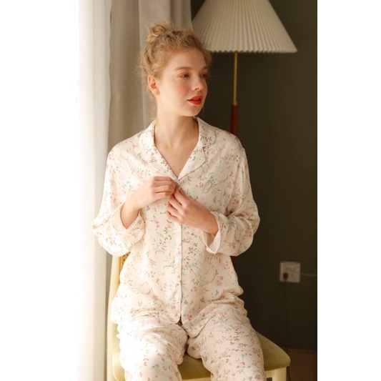 Set Đồ Ngủ Mặc Nhà Pijama Hoa Nhí Hồng Pastel Ngọt Ngào Dễ Thương Ulzzang Hàn Quốc Thấm Hút Mồ Hôi LADUHA