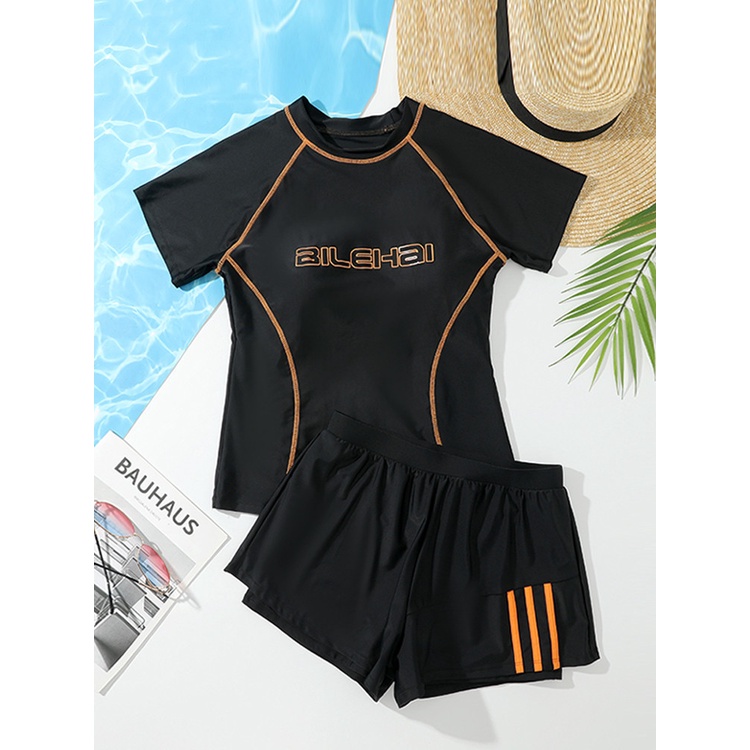 Bikini đi biển nữ LUHAZO du lịch kín đáo đùi 2023 ngắn Tay đi biển Hàn Quốc 2 mảnh  kiểu Quảng Châu Đẹp Co Giãn 6830