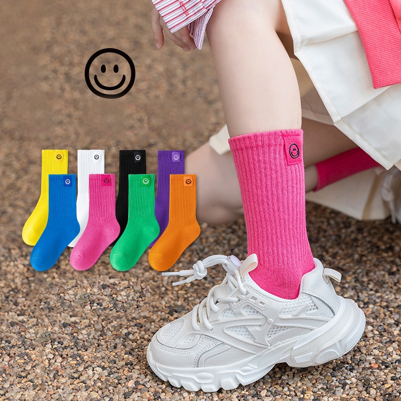 Đôi Vớ Cotton In Hình Mặt Cười Dễ Thương Cho Bé Gái Từ 3-12 Tuổi