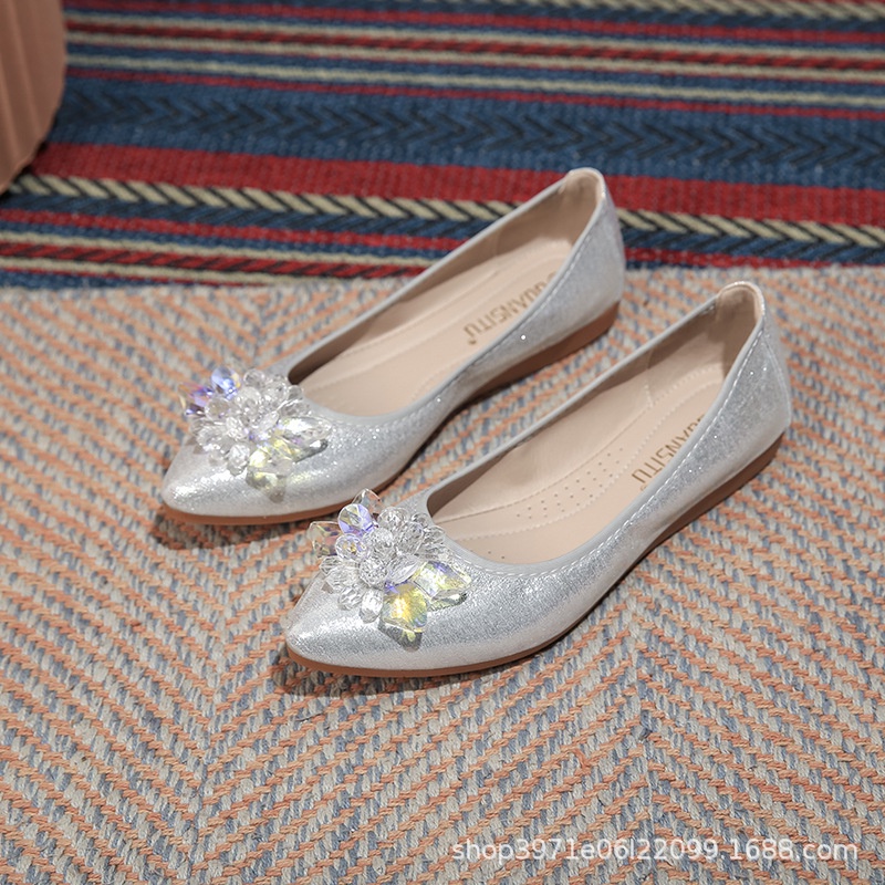 Giày Búp Bê Mũi Nhọn Đính Đá Thời Trang Cho Nữ