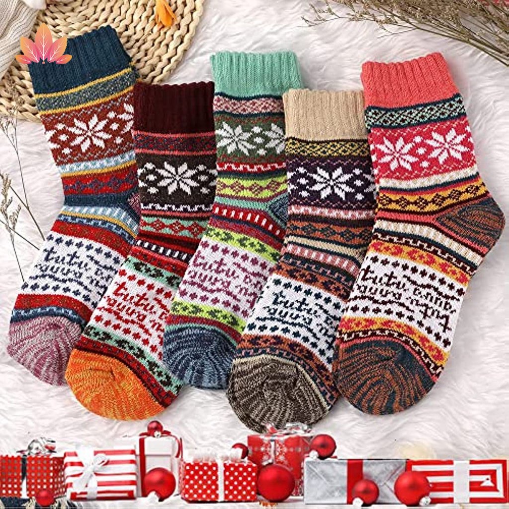 Set 5 Đôi Tất Len Dày Giữ Ấm Thoáng Khí Màu Sắc Xinh Xắn JP5