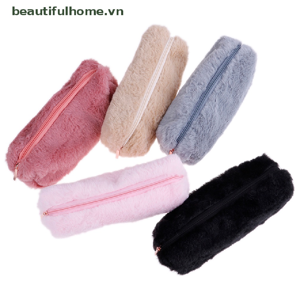 1 Túi Đựng Bút / Đồ Trang Điểm Phủ Lông Xù Dễ Thương Dành Cho Bạn Gái