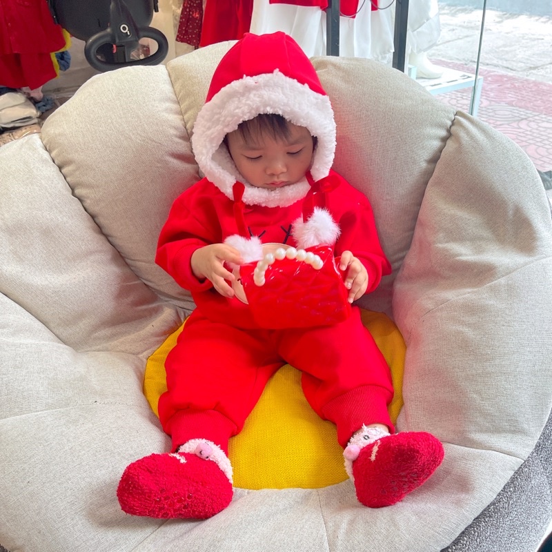 Bộ đỏ lót nỉ noel, tết cho bé trai bé gái