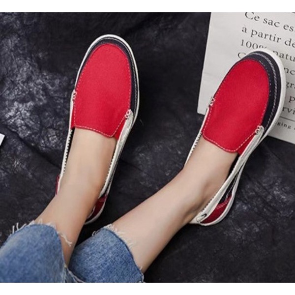 Giày dép crocs, chống hôi chân, đế nhựa, bề mặt vải canvas, Giày vải crocs Walu canvas Loadfer slip on cho nữ màu đỏ
