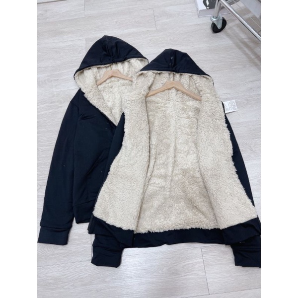 Áo khoác nỉ lót lông cừu toàn thân có mũ unisex siêu dầy