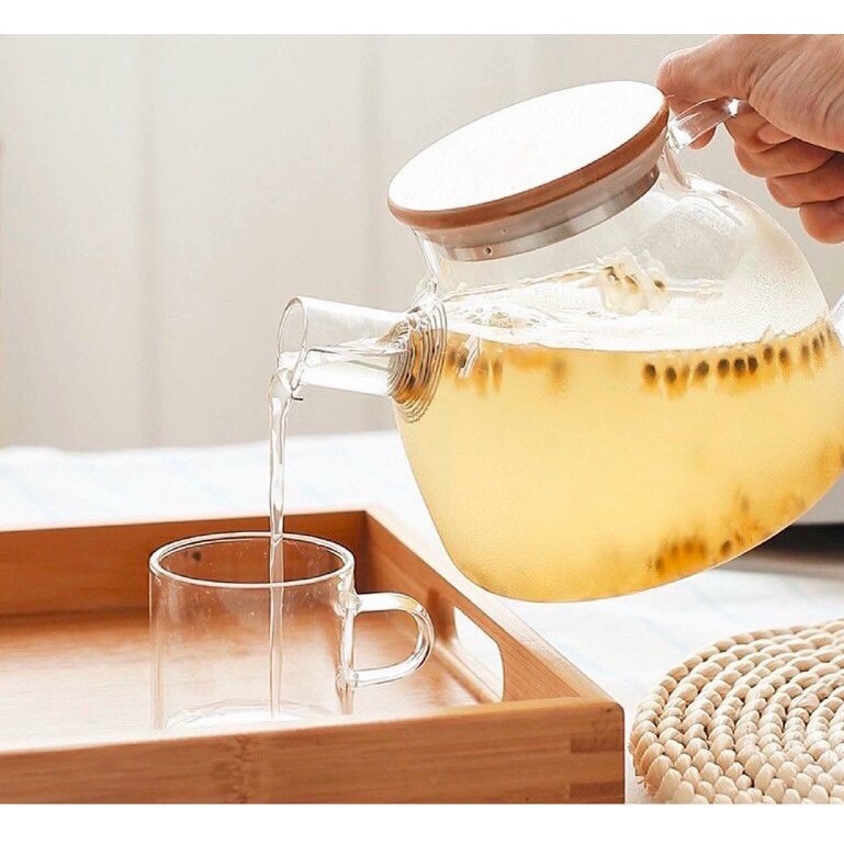 Ấm trà thủy tinh chịu nhiệt Deli nắp gỗ 1L GPH 20