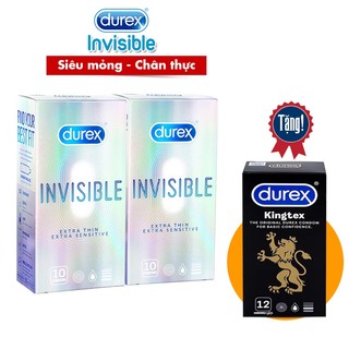 Bộ 2 Hộp Bao Cao Su Durex Invisible (Hộp 12c) + Tặng 1 Hộp Bao Cao Su Kingtex.
