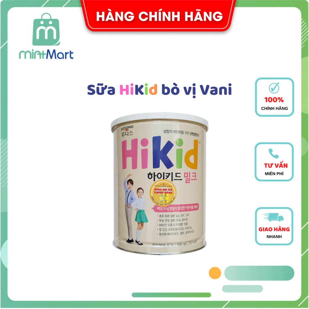 Sữa Hikid Hàn Quốc tăng Chiều cao, Cân nặng Vani 600g cho bé từ 1 tuổi